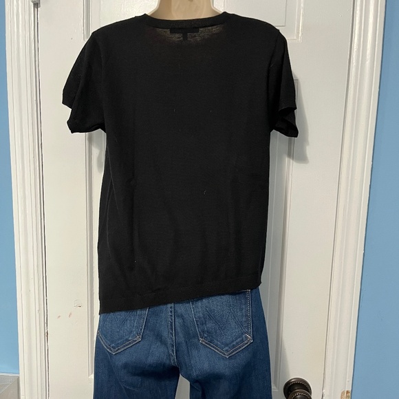 Scoop NYC Black Short Sleeve Asymmetric Wool Blend Knit Sweater S - Picture 2 of 3